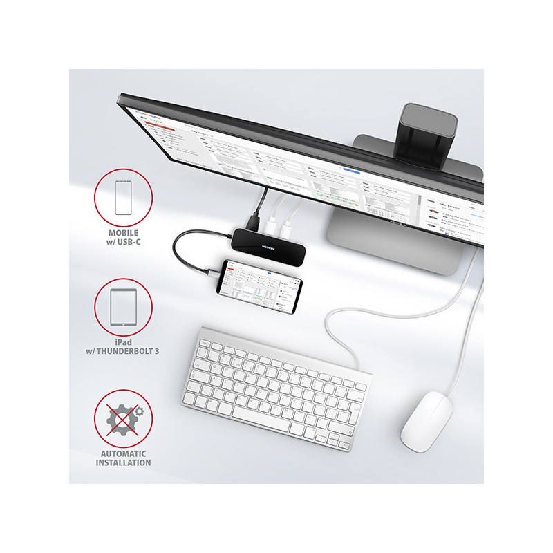 AXAGON HMC-6GL, USB 3.2 Gen 1 hub, 3x USB-A, HDMI 4k/30Hz, RJ-45 GLAN, PD 100W, kábel USB-C 20cm