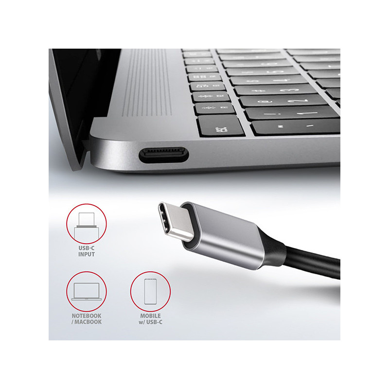 AXAGON HMC-6GL, USB 3.2 Gen 1 hub, 3x USB-A, HDMI 4k/30Hz, RJ-45 GLAN, PD 100W, kábel USB-C 20cm
