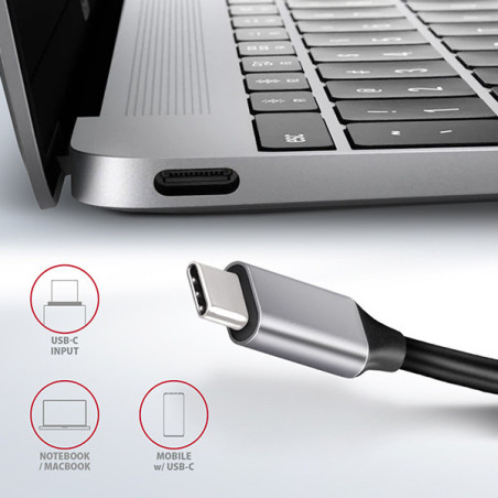 AXAGON HMC-6GL, USB 3.2 Gen 1 hub, 3x USB-A, HDMI 4k/30Hz, RJ-45 GLAN, PD 100W, kábel USB-C 20cm