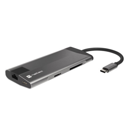 Natec multiport adaptér FOWLER PLUS HUB 8v1, USB 3.0 3X, HDMI 4K, USB-C PD, RJ45, SD, MICRO