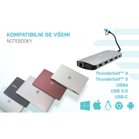i-tec USB 3.0/USB-C/TB3 3x Display Metal Nano Dock with LAN, PD 100W