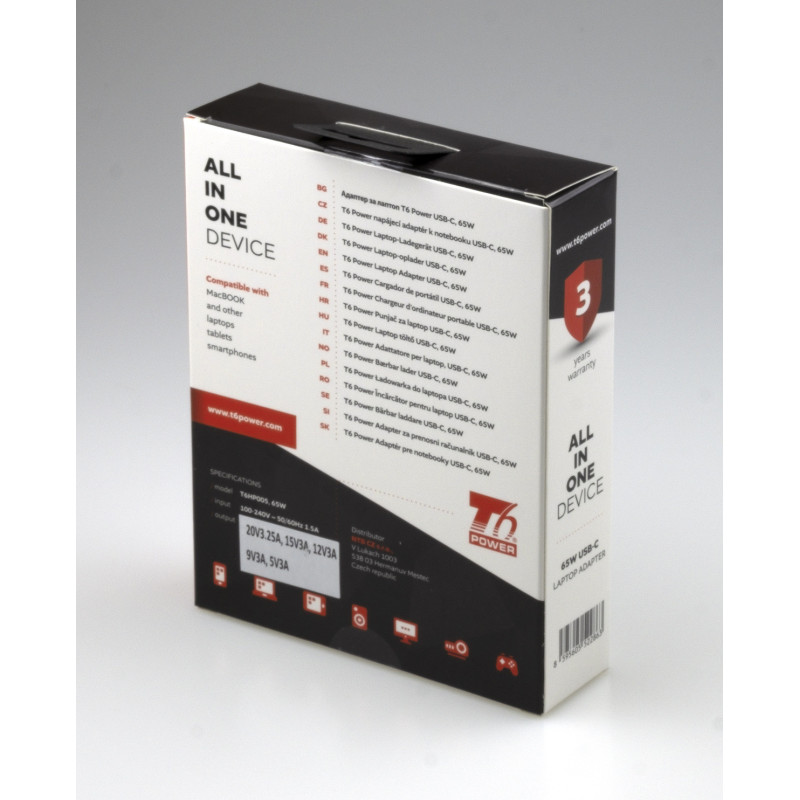 T6 Power univerzálny adaptér k notebooku, 65W, USB-C
