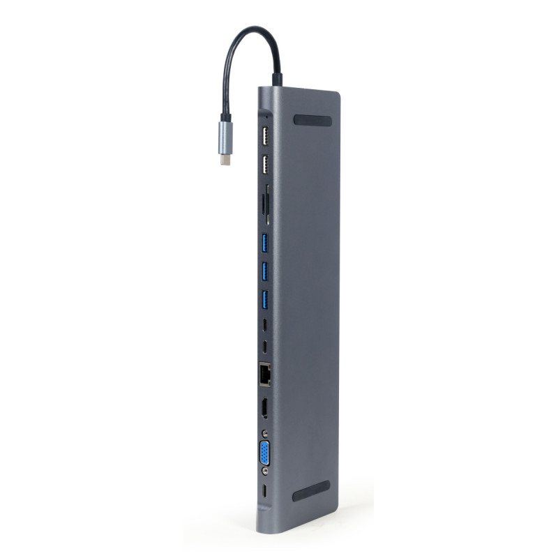 Gembird USB-C 9v1 multiport USB + HDMI + VGA + PD + čítačka kariet + LAN + audio