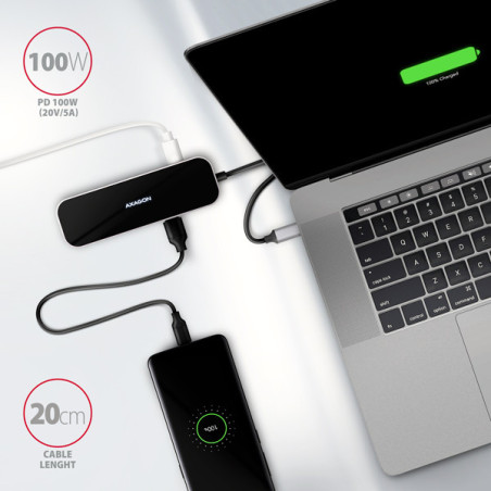 AXAGON HMC-6H4A, USB 3.2 Gen 1 hub, porty 4x USB-A, HDMI 4k/30Hz, PD 100W, kábel USB-C 20cm
