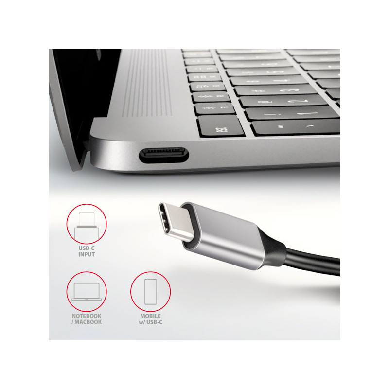 AXAGON HMC-6H4A, USB 3.2 Gen 1 hub, porty 4x USB-A, HDMI 4k/30Hz, PD 100W, kábel USB-C 20cm