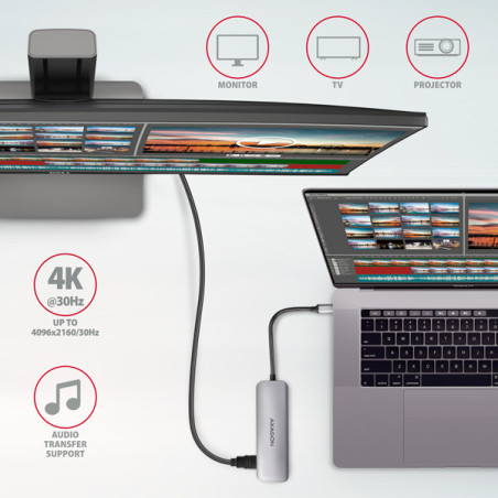 AXAGON HMC-HCR3A, USB 3.2 Gen 1 hub, porty 3x USB-A, HDMI 4k/30Hz, SD/microSD, kábel USB-C 20cm