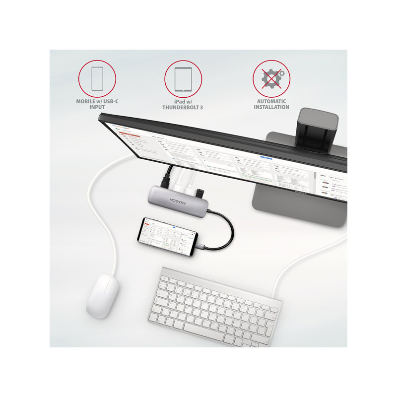 AXAGON HMC-HCR3A, USB 3.2 Gen 1 hub, porty 3x USB-A, HDMI 4k/30Hz, SD/microSD, kábel USB-C 20cm