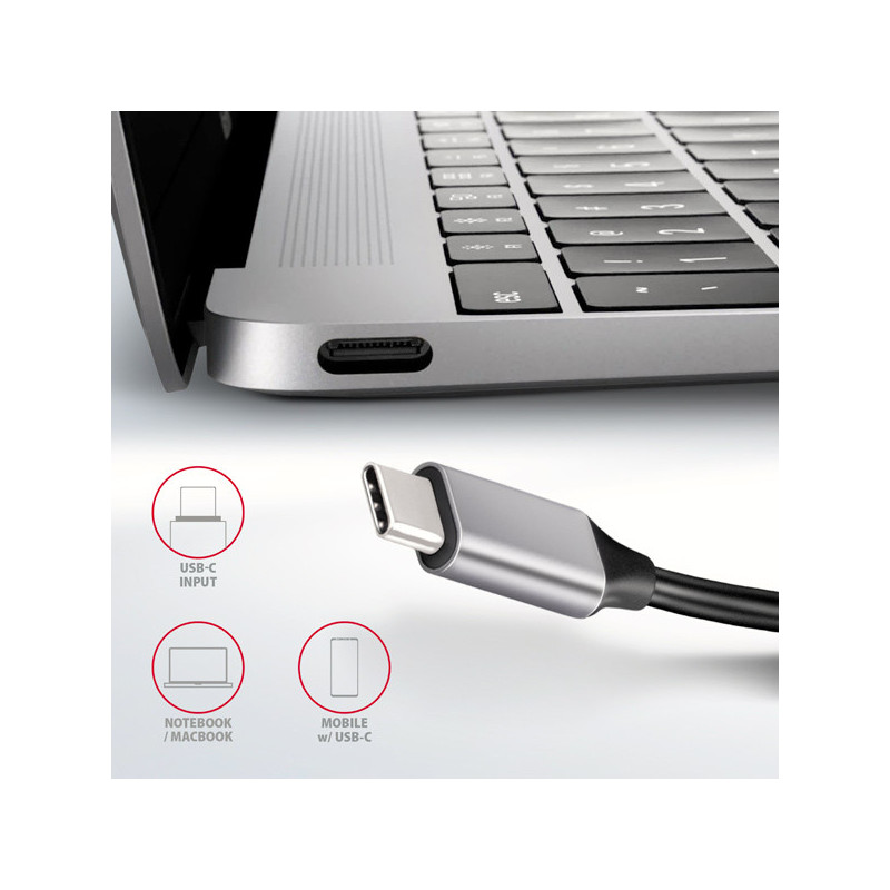AXAGON HMC-HCR3A, USB 3.2 Gen 1 hub, porty 3x USB-A, HDMI 4k/30Hz, SD/microSD, kábel USB-C 20cm