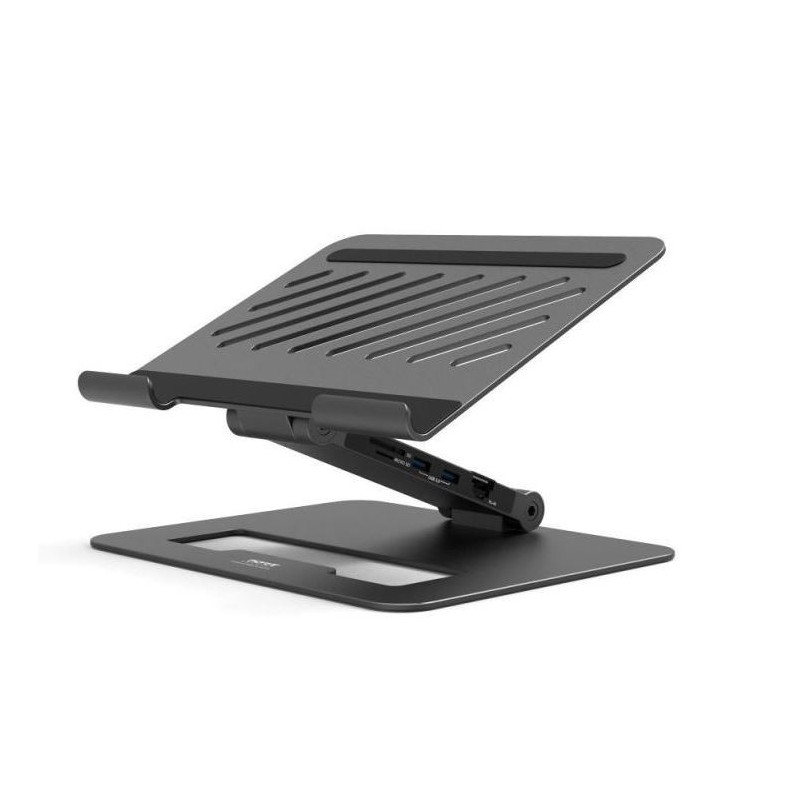 PORT CONNECT Dokovacia stanica USB-C, 3x4K s nastaviteľným držiakom notebooku, čierna