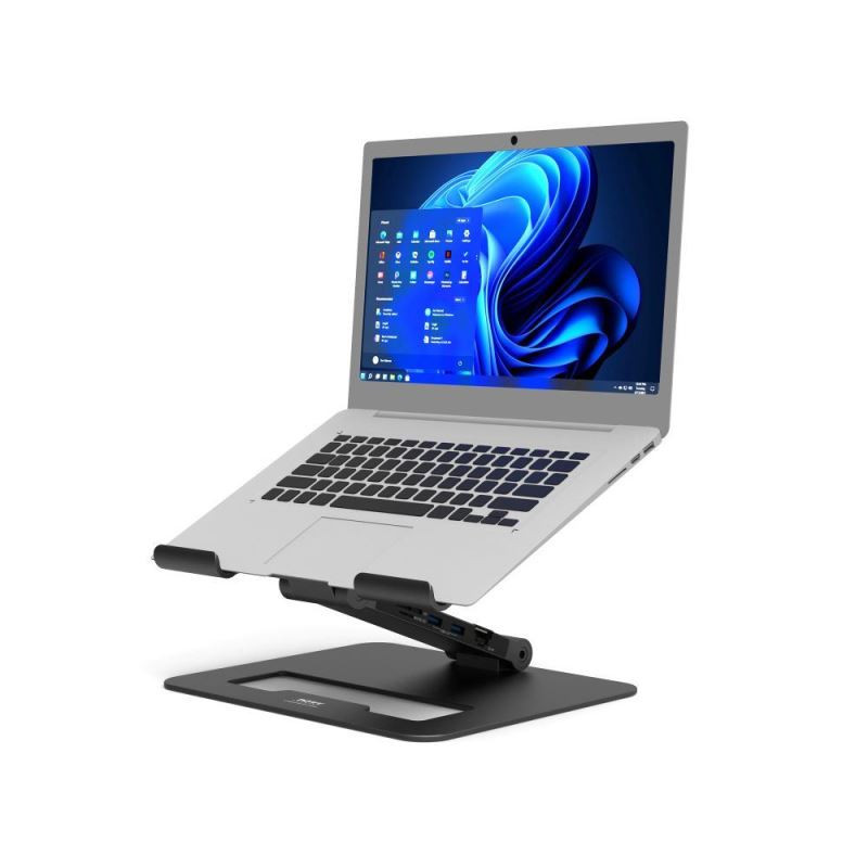 PORT CONNECT Dokovacia stanica USB-C, 3x4K s nastaviteľným držiakom notebooku, čierna