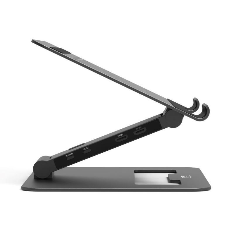 PORT CONNECT Dokovacia stanica USB-C, 3x4K s nastaviteľným držiakom notebooku, čierna
