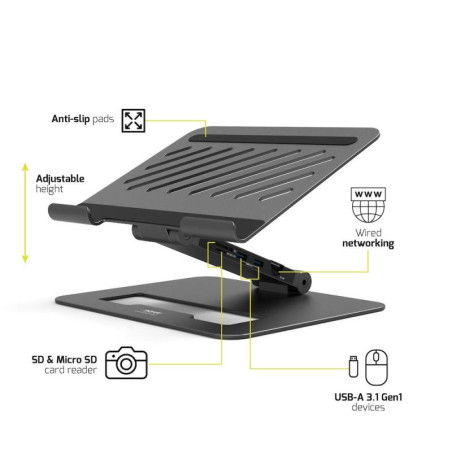 PORT CONNECT Dokovacia stanica USB-C, 3x4K s nastaviteľným držiakom notebooku, čierna