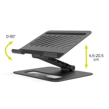 PORT CONNECT Dokovacia stanica USB-C, 3x4K s nastaviteľným držiakom notebooku, čierna