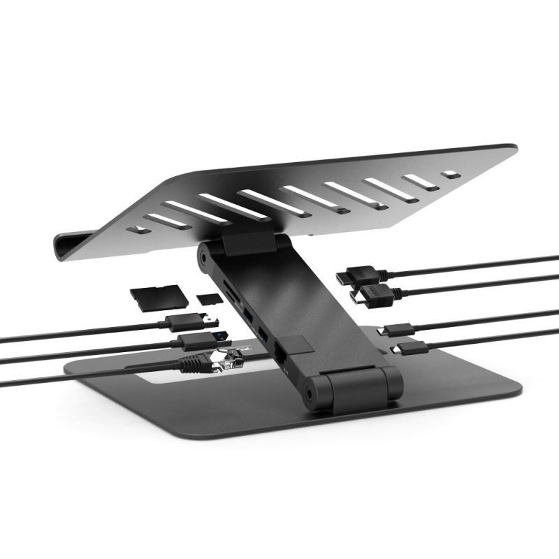 PORT CONNECT Dokovacia stanica USB-C, 3x4K s nastaviteľným držiakom notebooku, čierna