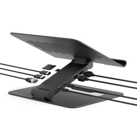 PORT CONNECT Dokovacia stanica USB-C, 3x4K s nastaviteľným držiakom notebooku, čierna