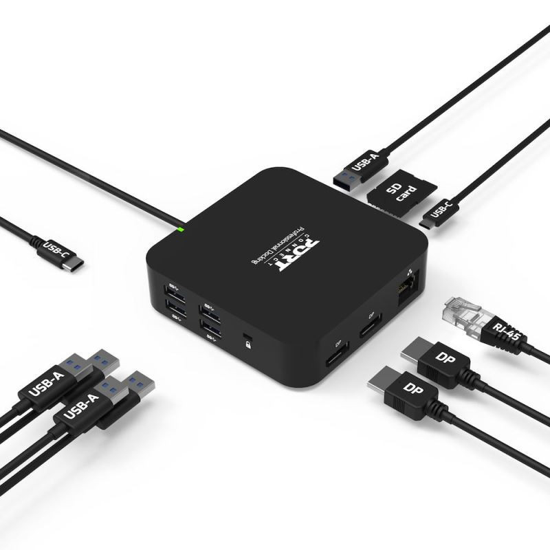 PORT CONNECT USB-C Dokovacia stanica 10v1, 2x4K Display Port, 5x USB-A, USB-C 85W PD, Ethernet, SD
