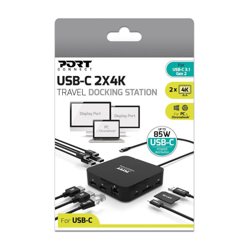 PORT CONNECT USB-C Dokovacia stanica 10v1, 2x4K Display Port, 5x USB-A, USB-C 85W PD, Ethernet, SD
