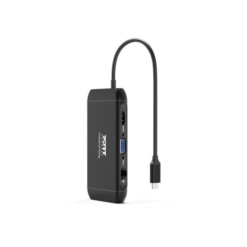 PORT CONNECT Dokovacia stanica 8v1 DUAL SCREEN, 2xFullHD alebo 1x4K, HDMI, VGA, 3xUSB-A, RJ-45, TF, SD