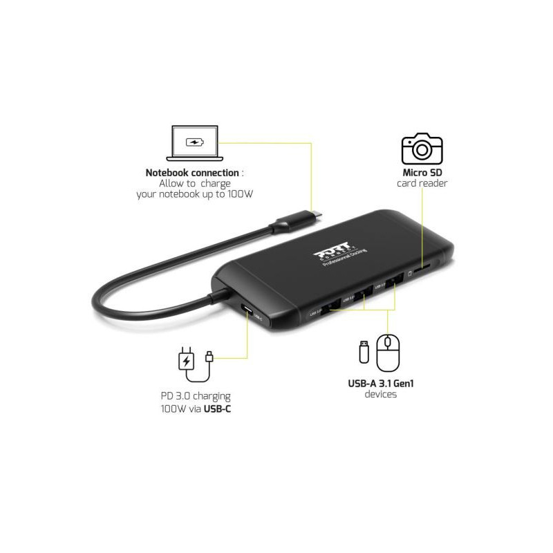 PORT CONNECT Dokovacia stanica 8v1 DUAL SCREEN, 2xFullHD alebo 1x4K, HDMI, VGA, 3xUSB-A, RJ-45, TF, SD