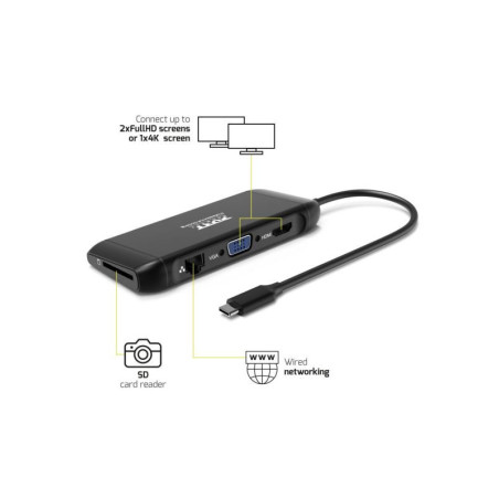 PORT CONNECT Dokovacia stanica 8v1 DUAL SCREEN, 2xFullHD alebo 1x4K, HDMI, VGA, 3xUSB-A, RJ-45, TF, SD