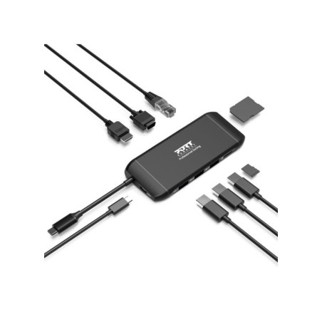 PORT CONNECT Dokovacia stanica 8v1 DUAL SCREEN, 2xFullHD alebo 1x4K, HDMI, VGA, 3xUSB-A, RJ-45, TF, SD