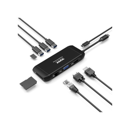 PORT CONNECT Dokovacia stanica 8v1 DUAL SCREEN, 2xFullHD alebo 1x4K, HDMI, VGA, 3xUSB-A, RJ-45, TF, SD