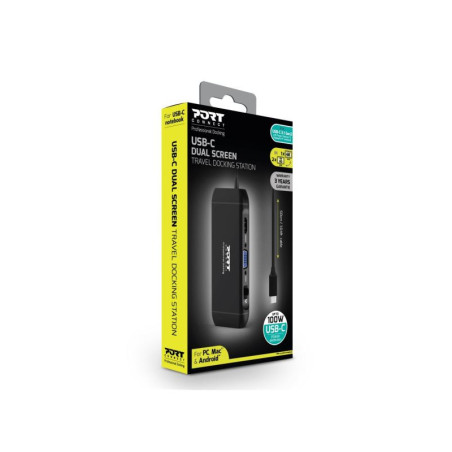 PORT CONNECT Dokovacia stanica 8v1 DUAL SCREEN, 2xFullHD alebo 1x4K, HDMI, VGA, 3xUSB-A, RJ-45, TF, SD