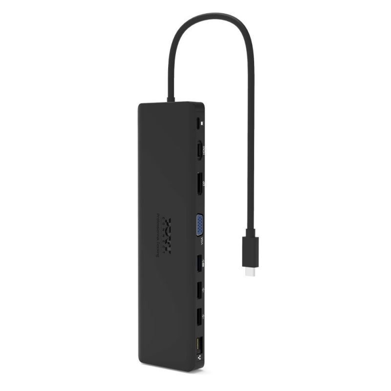 PORT CONNECT Dokovacia stanica 11v1, 1x4K, RJ45, HDMI, Display Port, VGA, USB-C 100W, 4x USB-A, micro/SD