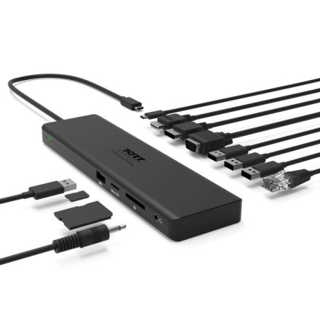 PORT CONNECT Dokovacia stanica 11v1, 1x4K, RJ45, HDMI, Display Port, VGA, USB-C 100W, 4x USB-A, micro/SD