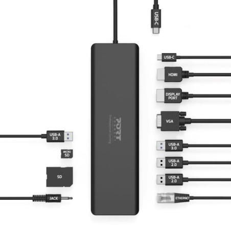 PORT CONNECT Dokovacia stanica 11v1, 1x4K, RJ45, HDMI, Display Port, VGA, USB-C 100W, 4x USB-A, micro/SD