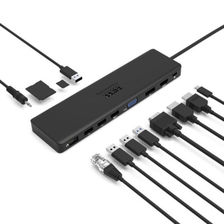 PORT CONNECT Dokovacia stanica 11v1, 1x4K, RJ45, HDMI, Display Port, VGA, USB-C 100W, 4x USB-A, micro/SD