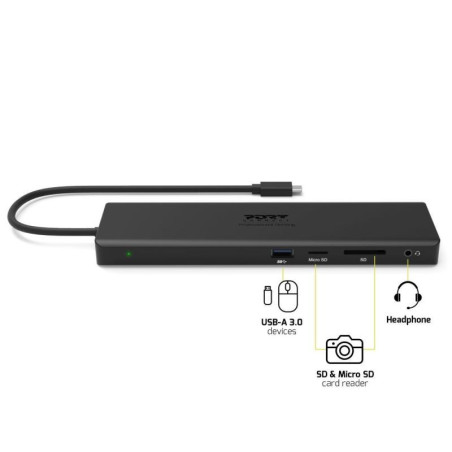 PORT CONNECT Dokovacia stanica 11v1, 1x4K, RJ45, HDMI, Display Port, VGA, USB-C 100W, 4x USB-A, micro/SD