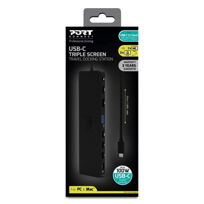 PORT CONNECT Dokovacia stanica 11v1, 1x4K, RJ45, HDMI, Display Port, VGA, USB-C 100W, 4x USB-A, micro/SD