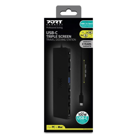 PORT CONNECT Dokovacia stanica 11v1, 1x4K, RJ45, HDMI, Display Port, VGA, USB-C 100W, 4x USB-A, micro/SD