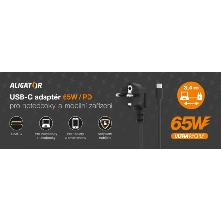 Aligator Power Delivery 65W USB-C adaptér
