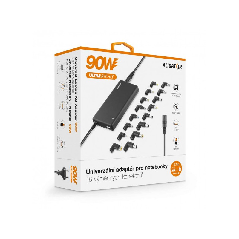 Univerzálny adaptér pre notebooky so 16 výmennými konektormi a USB, 90W