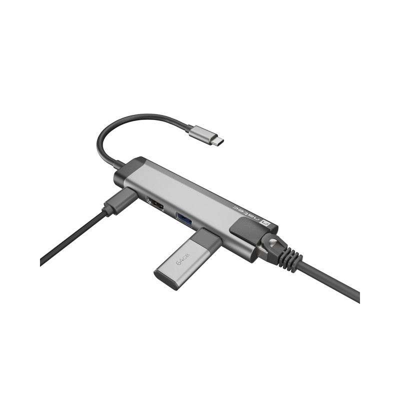 Natec multiport adaptér FOWLER GO HUB 5v1, 2X USB 3.0 HUB, HDMI 4K, USB-C PD, RJ45