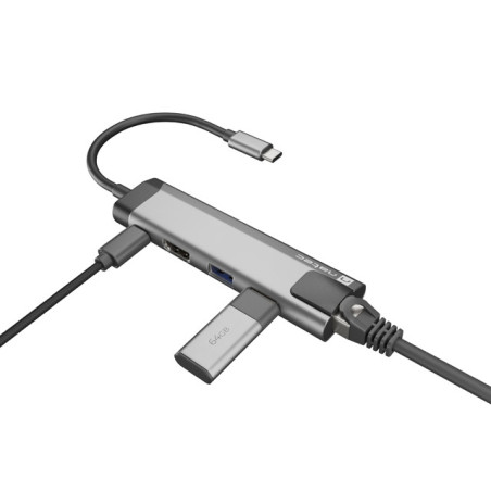 Natec multiport adaptér FOWLER GO HUB 5v1, 2X USB 3.0 HUB, HDMI 4K, USB-C PD, RJ45