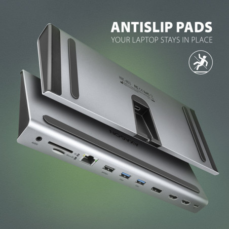 AXAGON HMC-4KX3 USB 5Gbps hub, 3x USB-A, 2x HDMI, DP, RJ-45, SD/microSD, audio, PD 100W, kábel 40cm