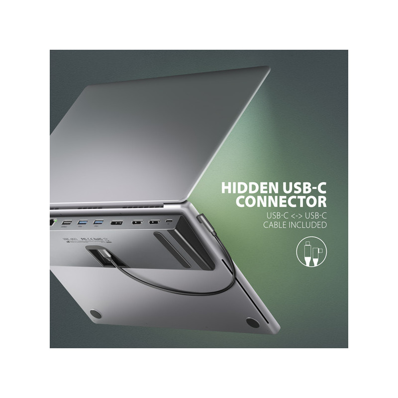 AXAGON HMC-4KX3 USB 5Gbps hub, 3x USB-A, 2x HDMI, DP, RJ-45, SD/microSD, audio, PD 100W, kábel 40cm