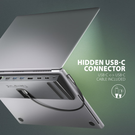 AXAGON HMC-4KX3 USB 5Gbps hub, 3x USB-A, 2x HDMI, DP, RJ-45, SD/microSD, audio, PD 100W, kábel 40cm