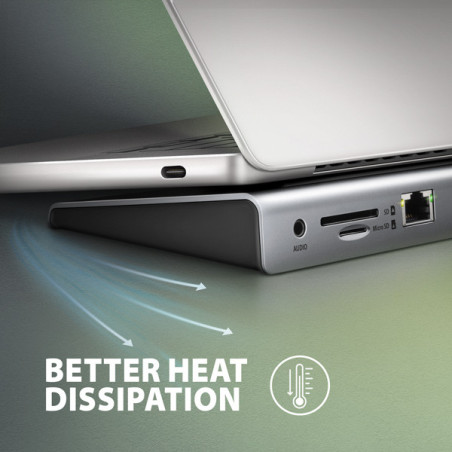 AXAGON HMC-4KX3 USB 5Gbps hub, 3x USB-A, 2x HDMI, DP, RJ-45, SD/microSD, audio, PD 100W, kábel 40cm