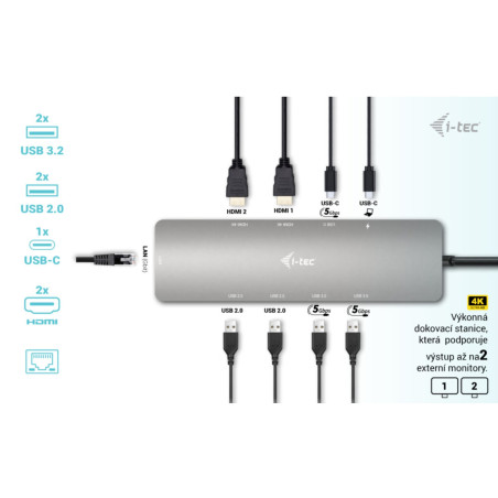 i-tec USB-C Metal Nano 2x HDMI Docking Station, PD 100W