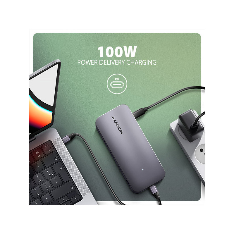 AXAGON HMC-12GM2, USB 10Gbps hub, 3x USB-A, USB-C, HDMI, DP, RJ-45 GLAN, M.2, SD/mSD, audio, PD