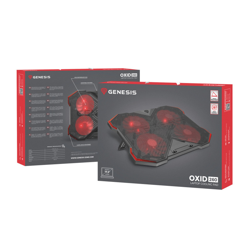 Chladiaca podložka pre NB Genesis OXID 260, LED, 15,6-17,3" 4xvetrák, 2xUSB