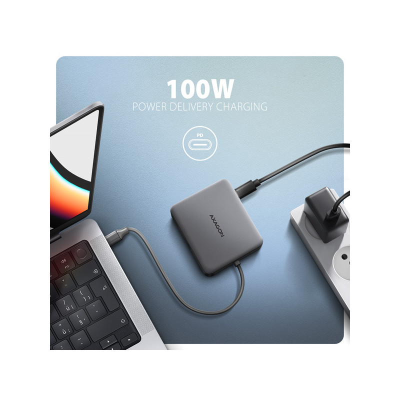 AXAGON HMC-5HL, USB 5Gbps hub, 2x USB-A, HDMI 4k/60Hz, RJ-45 GLAN, PD 100W, kábel USB-C 20cm