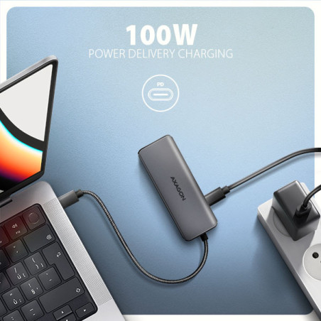 AXAGON HMC-5H8K, USB 5Gbps hub, 2x USB-A, USB-C, HDMI 8k/30Hz, PD 100W, kábel USB-C 15cm