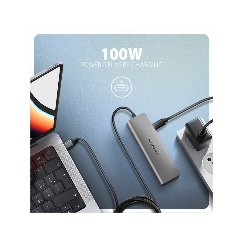 AXAGON HMC-5H, USB 5Gbps hub, 3x USB-A, HDMI 4k/30Hz, PD 100W, kábel USB-C 100cm