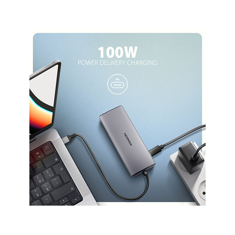 AXAGON HMC-6G2L, USB 10Gb/s hub, 2x USB-A, 1x USB-C, HDMI 4k/60, RJ-45, PD 100W, kábel USB-C 15cm