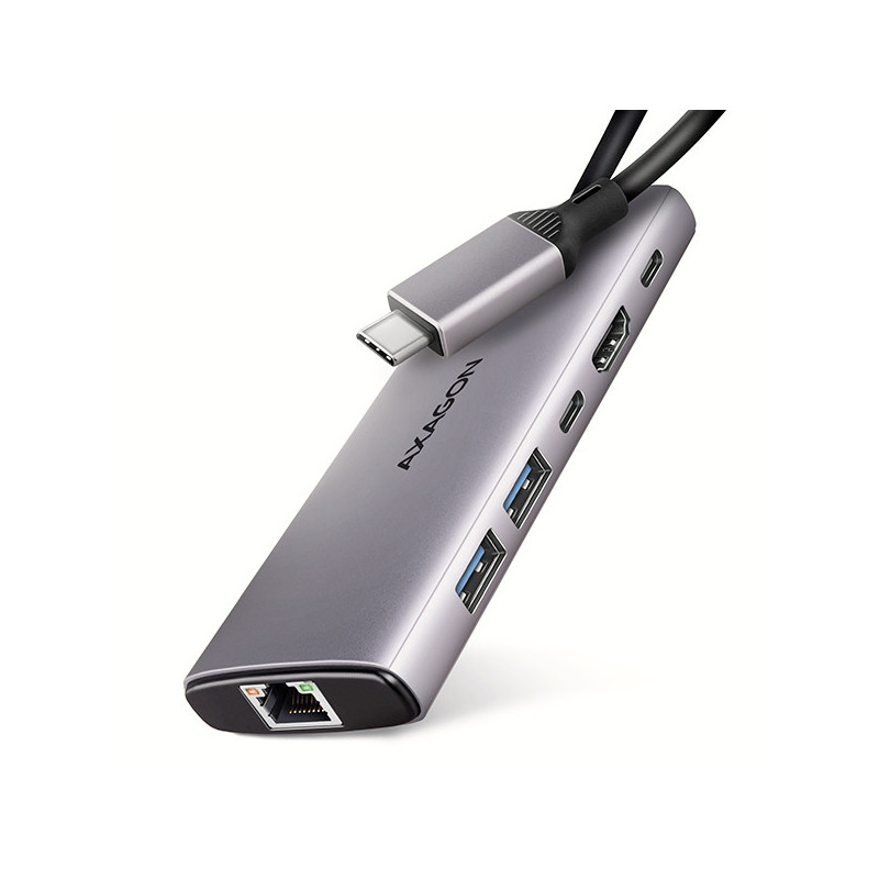 AXAGON HMC-6G2L, USB 10Gb/s hub, 2x USB-A, 1x USB-C, HDMI 4k/60, RJ-45, PD 100W, kábel USB-C 15cm